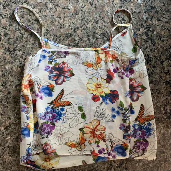 Floral & Butterfly Print Sheer Chiffon Tank Top - Picture 5 of 5